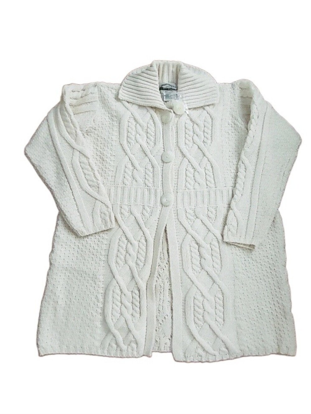 NWT Aran Craft Merino Wool Fisherman Cable Knit Collared Cardigan Sweater XXL